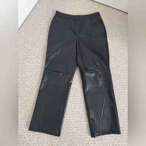 Sleek Black Faux Leather Wide-Leg Pants